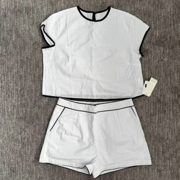 Commense Cotton Contrast Trim Shorts Set Women's White Shorts with Black Trim - Picture 6 of 6
